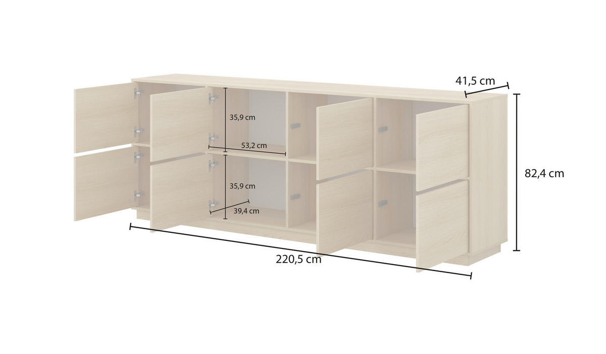 ŠIROKÁ KOMODA, barvy dubu, 220,5/82,5/41,5 cm - barvy dubu, Design, kompozitní dřevo (220,5/82,5/41,5cm) - MID.YOU