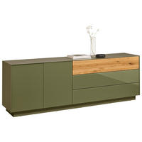 TV-SZEKRÉNY 207/69/42 cm  - olívazöld/tölgyfa, Design, faalapú anyag/Üveg (207/69/42cm) - Novel