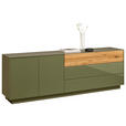 LOWBOARD Triest  in 207/69/42 cm  - Eichefarben/Olivgrün, Design, Glas/Holz (207/69/42cm) - Novel