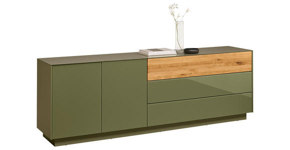 LOWBOARD Triest in 207/69/42 cm - Eichefarben/Olivgrün, Design, Glas/Holz (207/69/42cm) - Novel