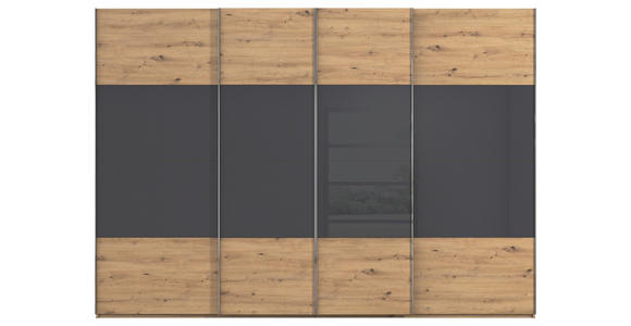 SCHWEBETÜRENSCHRANK  in Schwarz, Eiche Artisan  - Chromfarben/Schwarz, KONVENTIONELL, Glas/Holzwerkstoff (316/235/68cm) - Novel