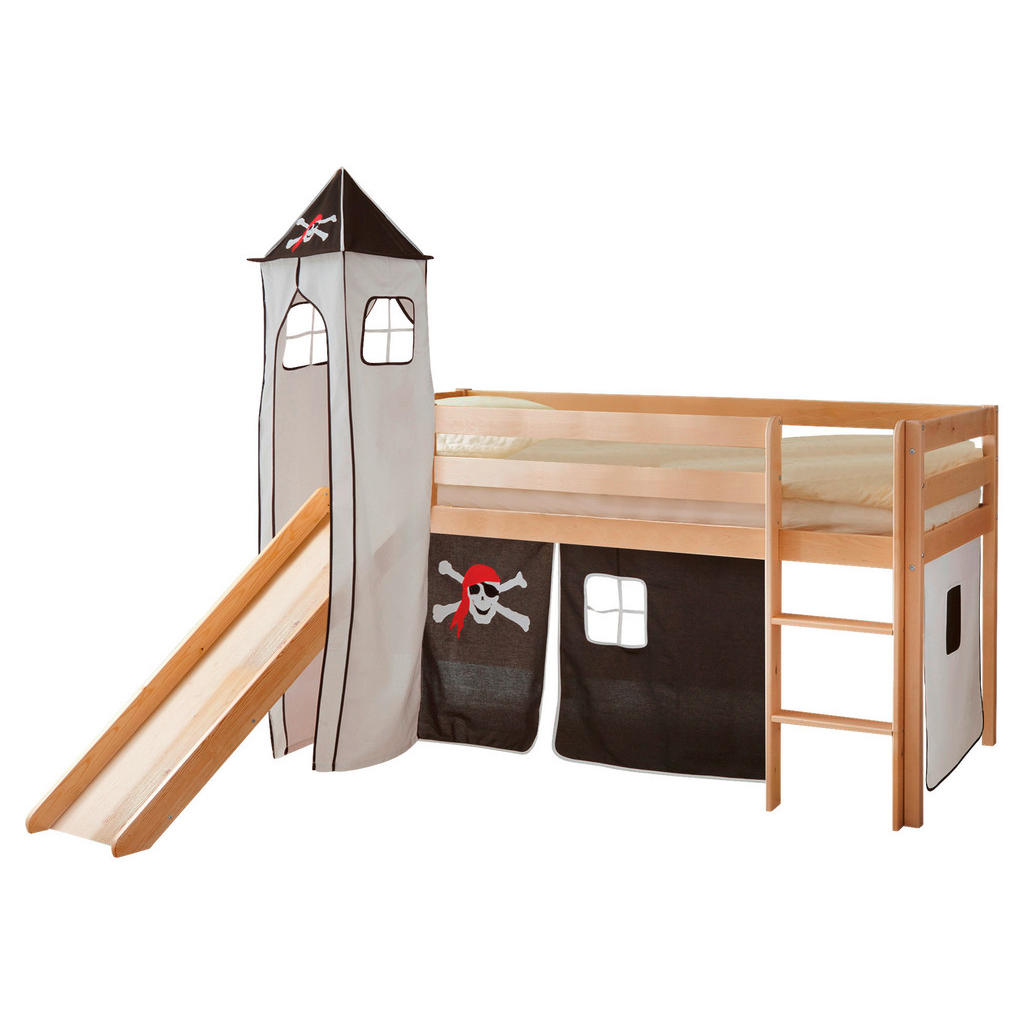 Spielbett Kasper Schwarz/Weiß Kiefer Massiv 90 cm Rutsche