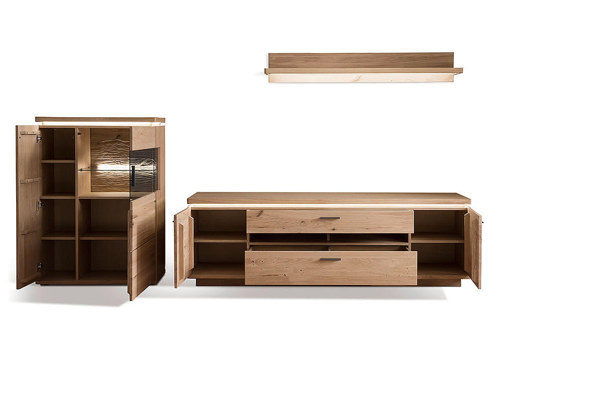 WOHNWAND Barcelona  in Eichefarben  315/175/50 cm  - Eichefarben/Anthrazit, Design, Glas/Holz (315/175/50cm) - Livetastic