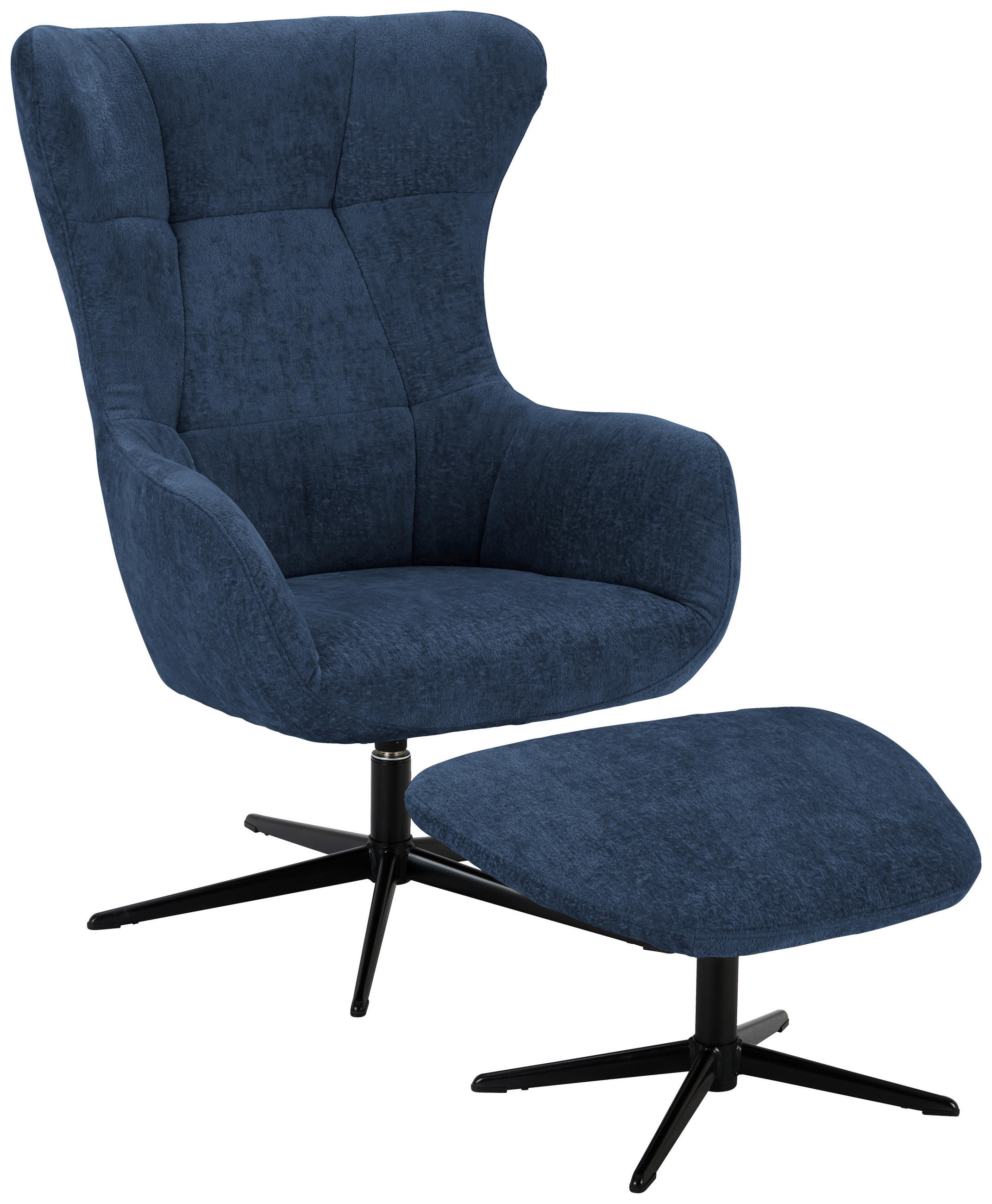 RELAXSESSELSET Chenille Hocker    - Schwarz/Dunkelblau, Design, Textil/Metall (73/107/80cm) - Welnova