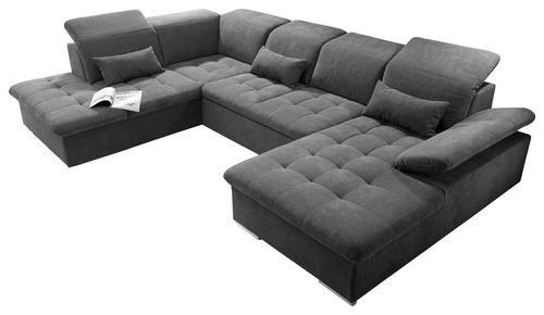 WOHNLANDSCHAFT Dunkelgrau Mikrovelours  - Dunkelgrau/Silberfarben, KONVENTIONELL, Kunststoff/Textil (240/340/188cm) - MID.YOU