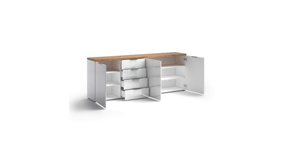 SIDEBOARD Weiß Hochglanz Oberplatte, Einlegeböden  - Eichefarben/Weiß Hochglanz, Design, Holzwerkstoff/Kunststoff (240/43/89cm) - Xora