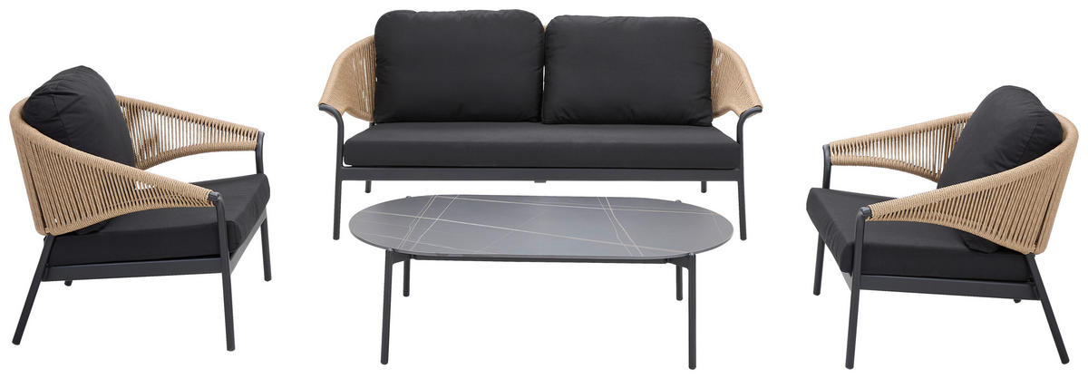 GARTENSET  4-teilig  - Schwarz/Naturfarben, Design, Keramik/Kunststoff - Dieter Knoll
