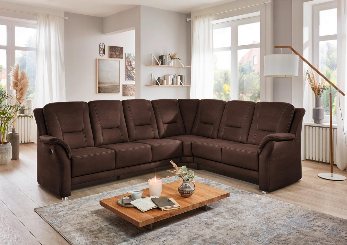 ECKSOFA in Mikrofaser Braun  275/223 cm  - Beige/Alufarben, KONVENTIONELL, Textil/Metall (275/223cm) - Beldomo Comfort