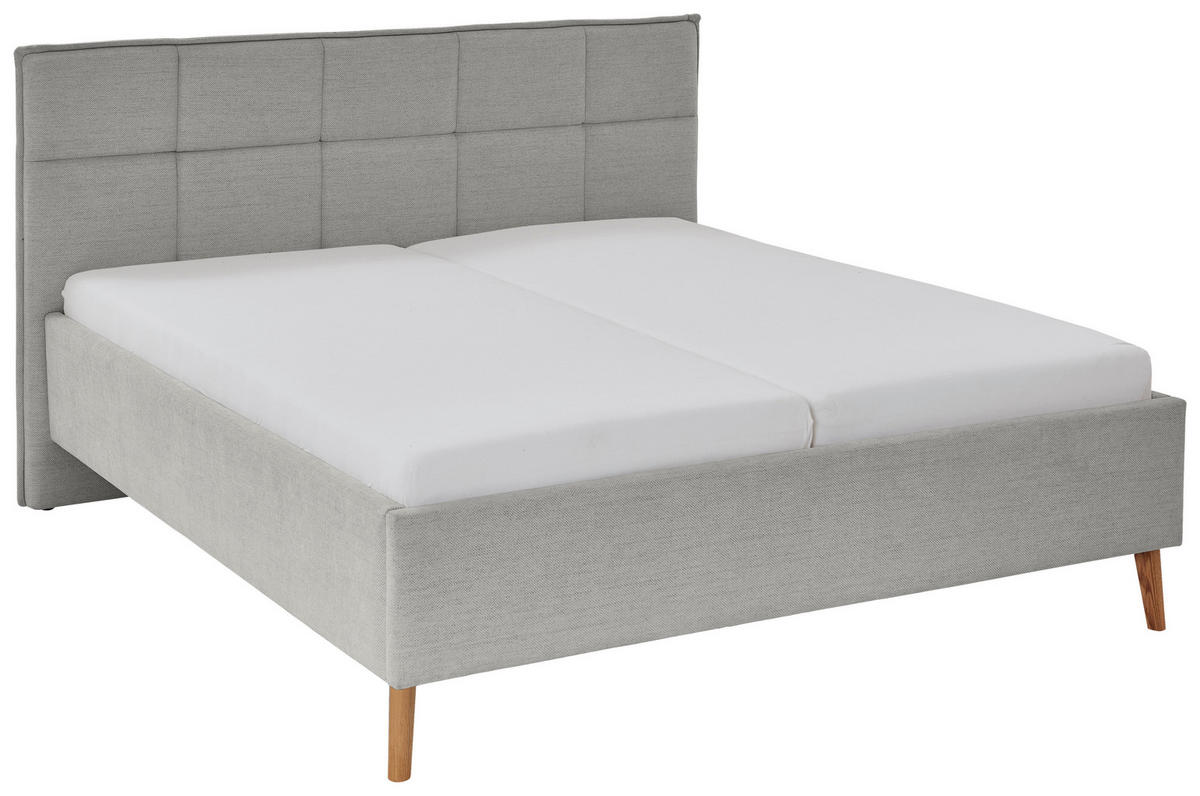 POLSTERBETT 180/200 cm  in Hellgrau  - Eichefarben/Hellgrau, Design, Holz/Textil (180/200cm) - Xora
