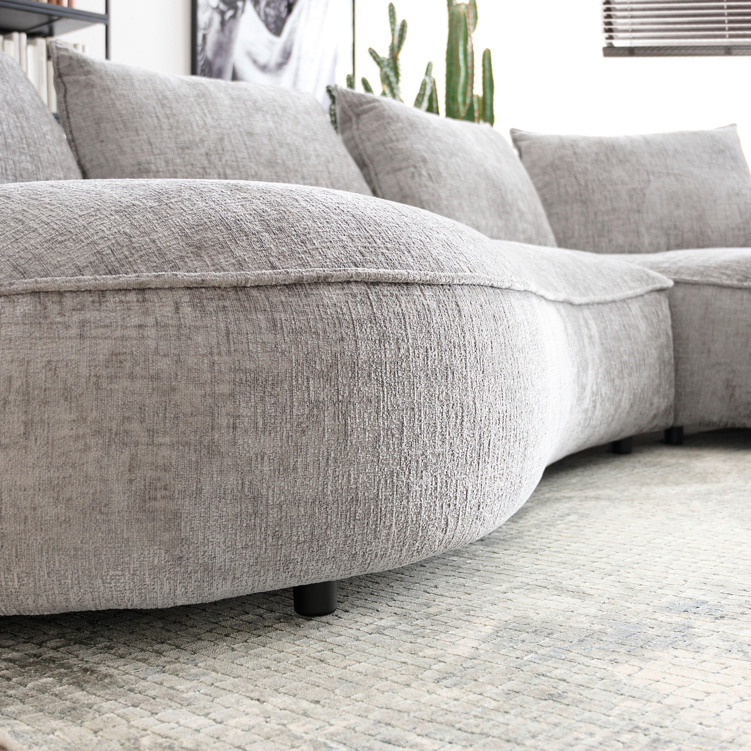 BIGSOFA Chenille Grau  - Schwarz/Grau, Design, Kunststoff/Textil (154/82/322cm) - home24