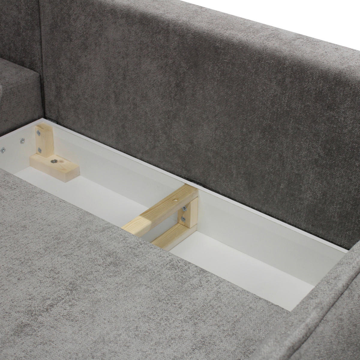 ECKSOFA MURANO Grau Chenille Zierkissen, Rückenkissen, Bettkasten  - Schwarz/Grau, Design, Holz/Textil (167/242cm) - MID.YOU