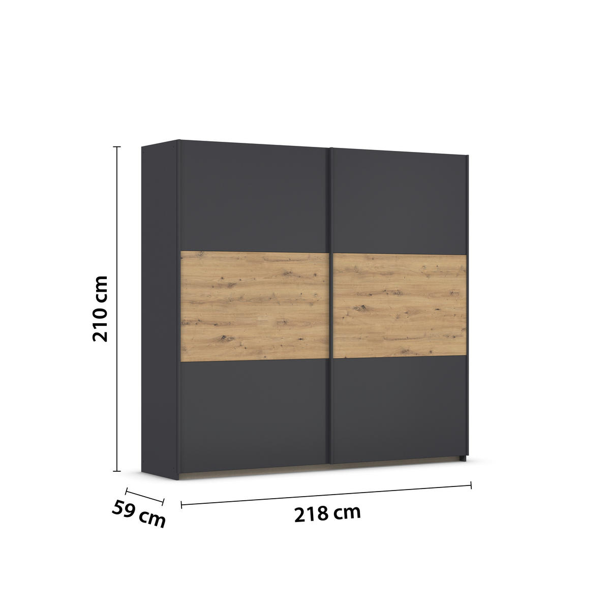 SCHWEBETÜRENSCHRANK in Grau, Eiche Artisan  - Eiche Artisan/Grau, Modern, Holzwerkstoff/Metall (218/210/59cm) - Rauch Möbel