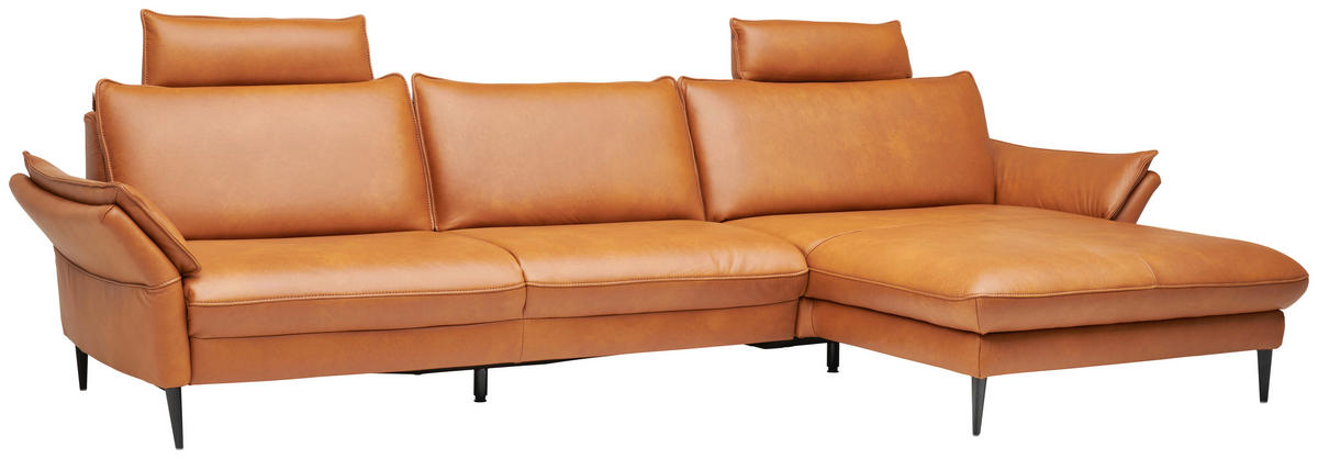 ECKSOFA in Echtleder Braun  172/334 cm  - Schwarz/Braun, Design, Leder/Metall (172/334cm) - Valdera