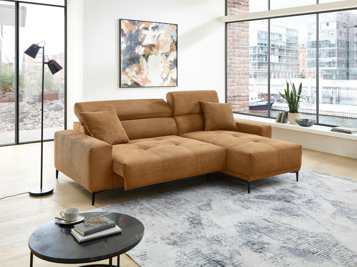 ECKSOFA Cord Goldfarben  - Goldfarben/Schwarz, Basics, Textil/Metall (250/183cm) - Livetastic