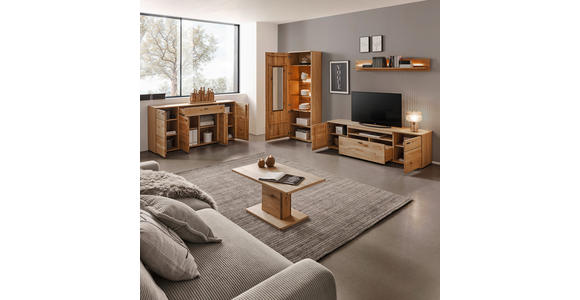 VITRINE in furniert, massiv Eiche Eichefarben - Eichefarben/Schwarz, Natur, Glas/Holz (70/204/37cm) - Hom`in