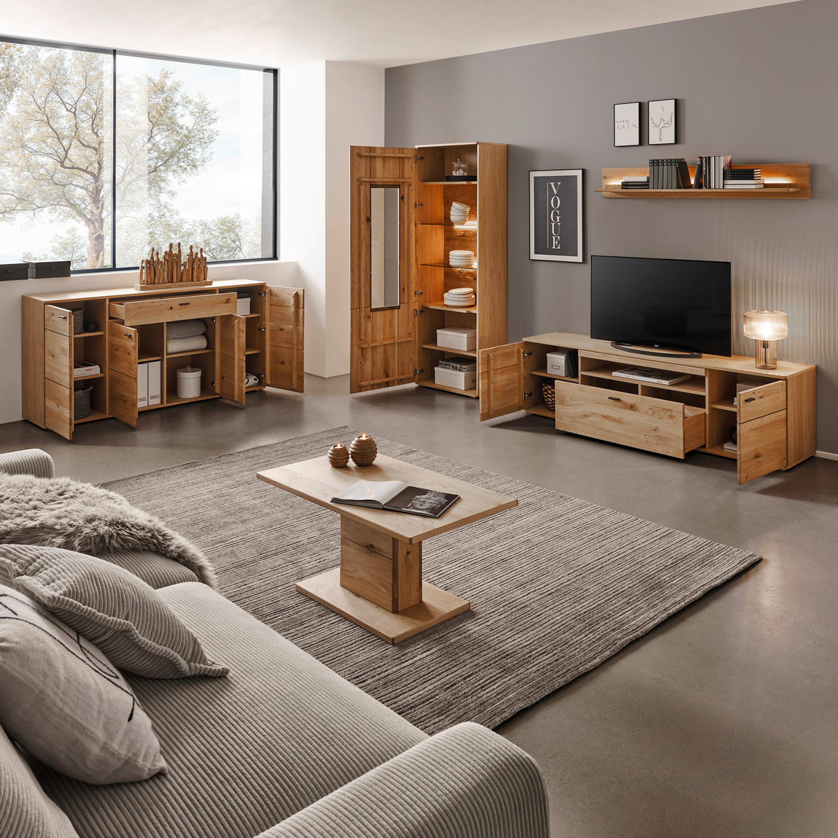 TV-ELEMENT Eichefarben  195/56/44 cm  - Eichefarben/Schwarz, Natur, Holz/Holzwerkstoff (195/56/44cm) - Hom`in