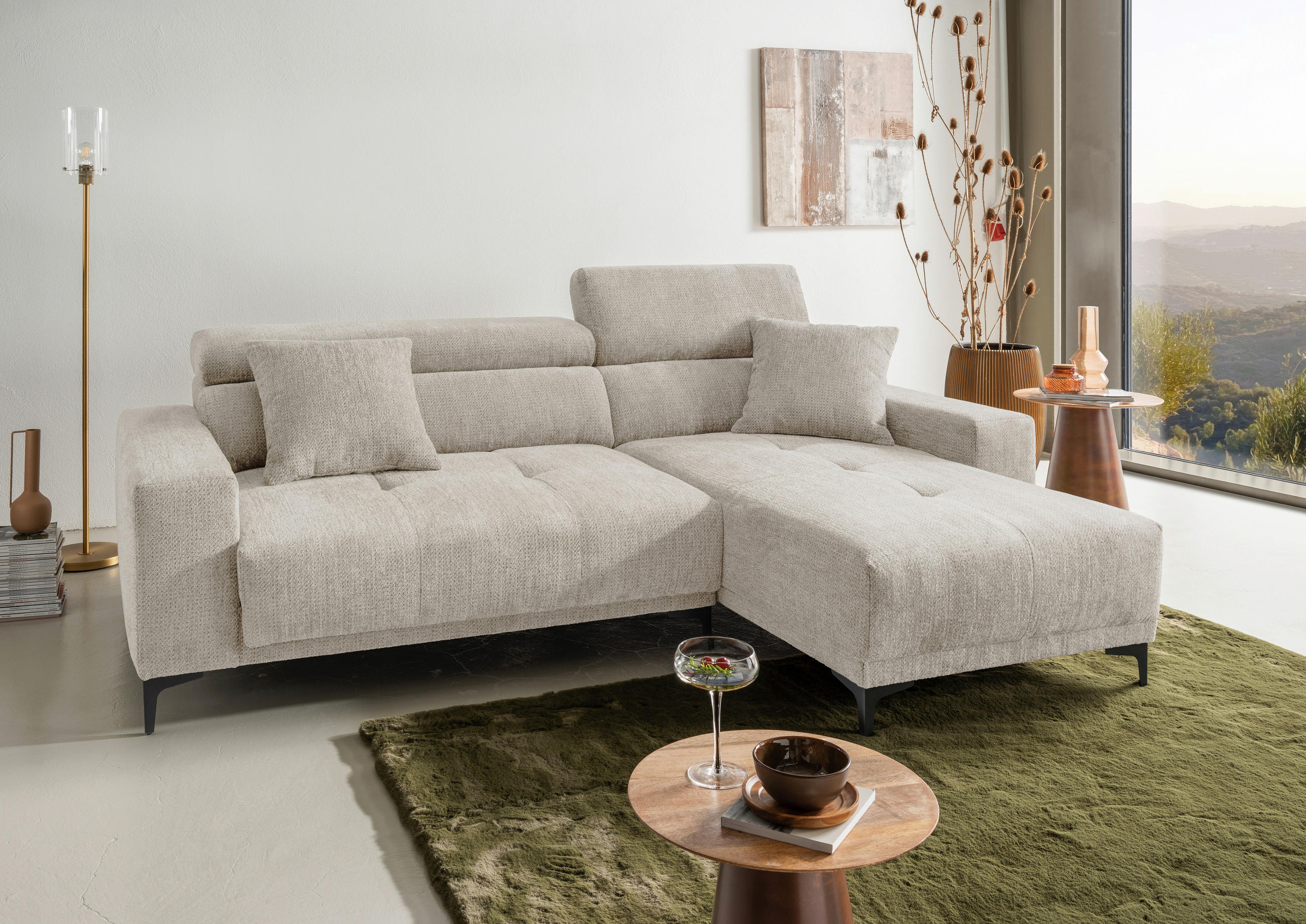 ECKSOFA Chenille Naturfarben  - Schwarz/Naturfarben, Basics, Textil/Metall (250/183cm) - Livetastic