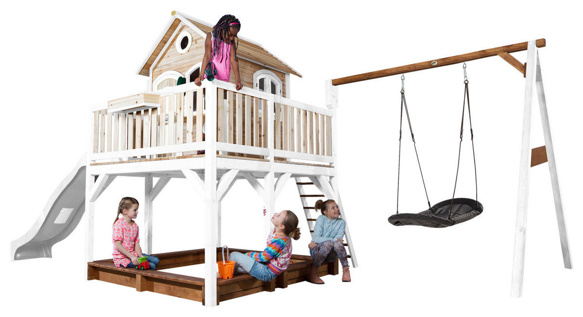 SPIELTURM 613/291/277 cm  - Weiss/Braun, Konventionell, Holz (613/291/277cm)