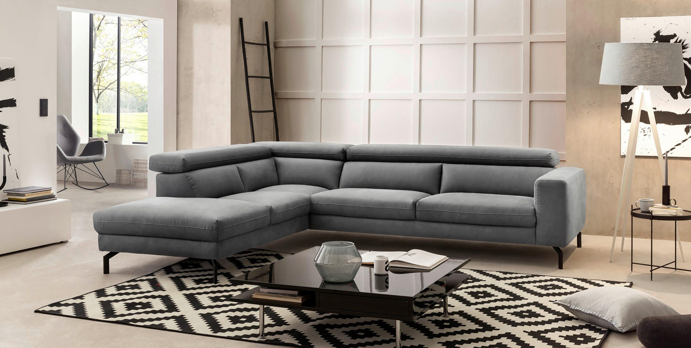 ECKSOFA in Mikrofaser Grau  233/305 cm  - Schwarz/Grau, MODERN, Textil/Metall (233/305cm) - Trendmanufaktur