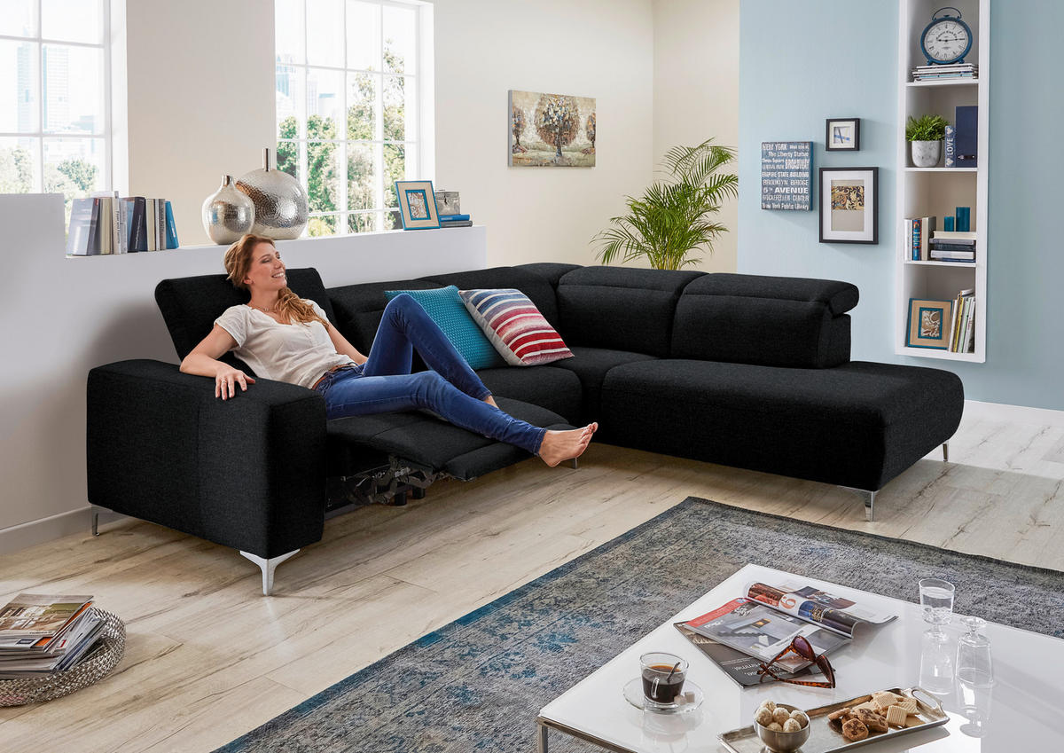 ECKSOFA Anthrazit Flachgewebe  - Anthrazit/Schwarz, Design, Textil/Metall (238/290cm) - Pure Home Lifestyle