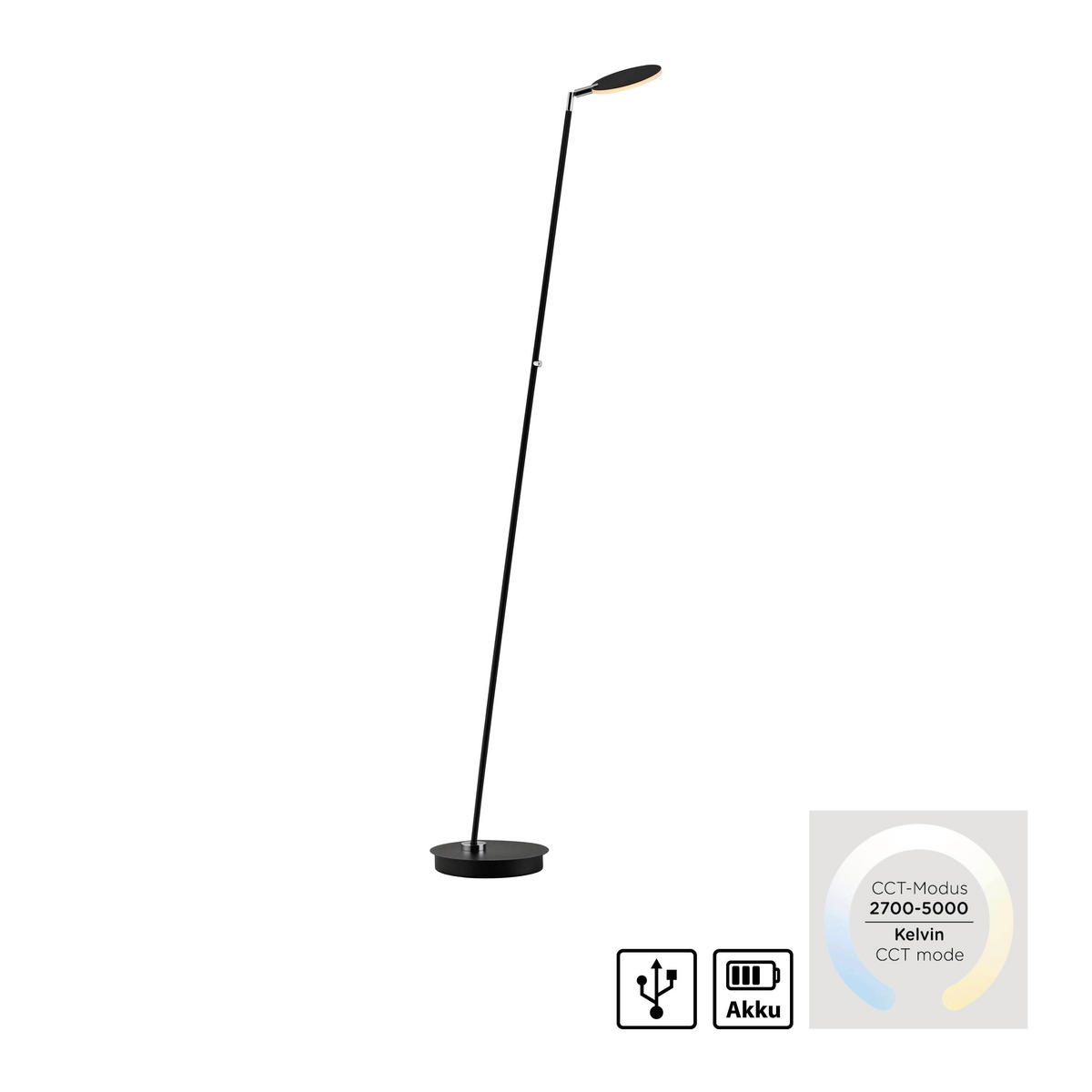 AKKU-STEHLEUCHTE Bente 42/42/160 cm  - Schwarz, Design, Kunststoff/Metall (42/42/160cm)