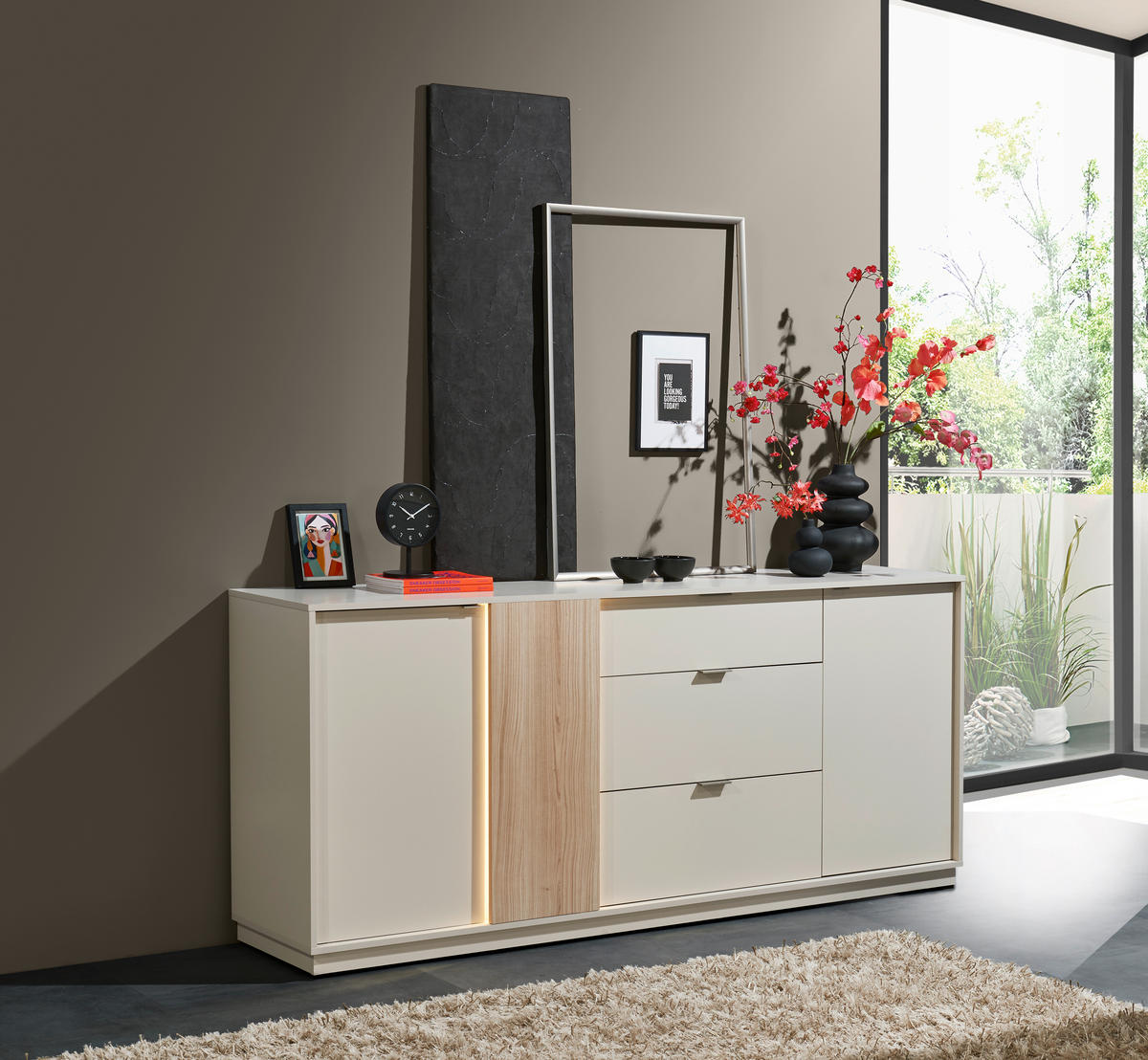 WOHNWAND  in Kaschmir  238/202/40 cm  - Kaschmir/Silberfarben, Design, Holzwerkstoff/Kunststoff (238/202/40cm) - MID.YOU