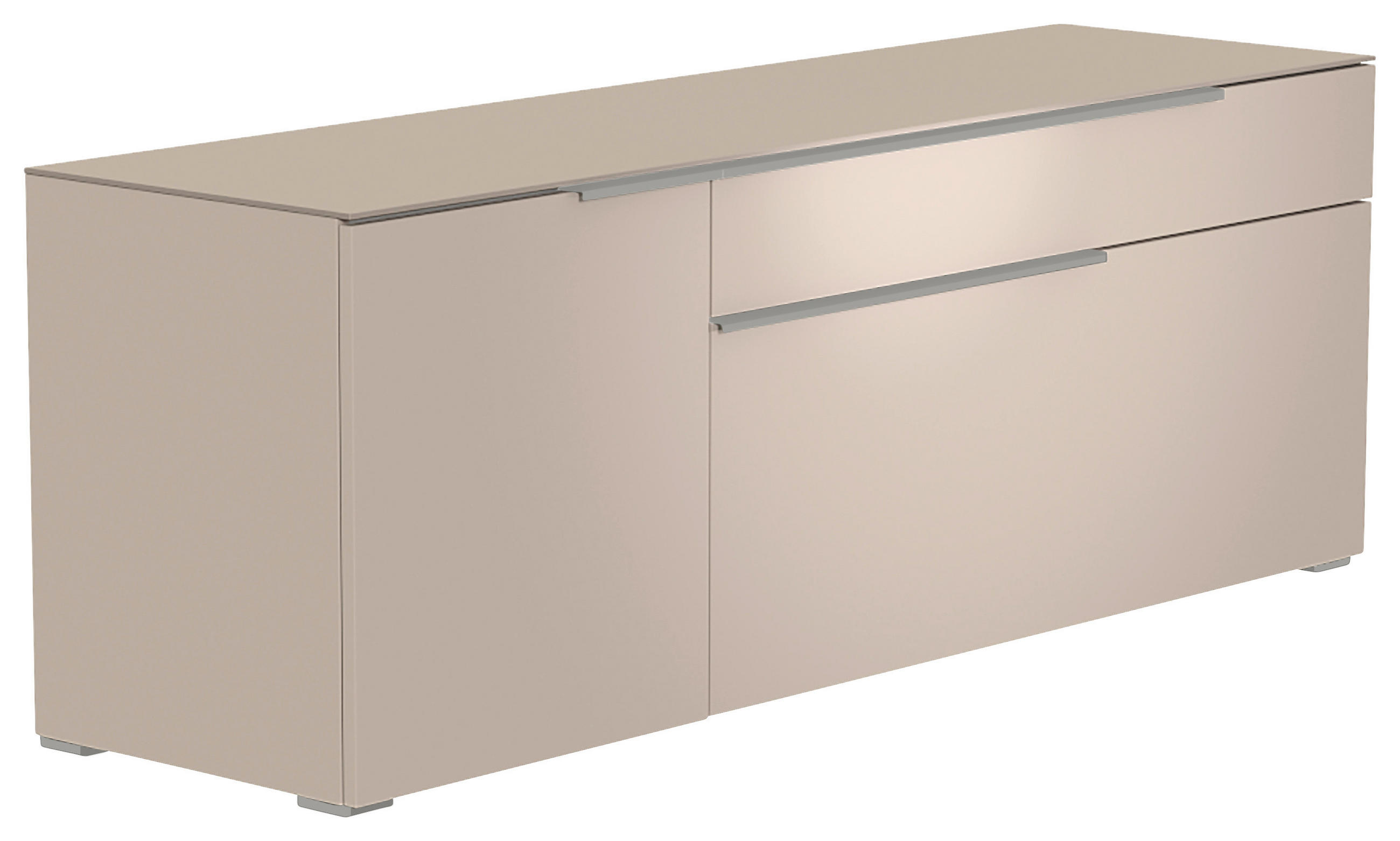 LOWBOARD  in 160/58/45 cm  - Sandfarben/Alufarben, Design, Glas/Holzwerkstoff (160/58/45cm) - Moderano