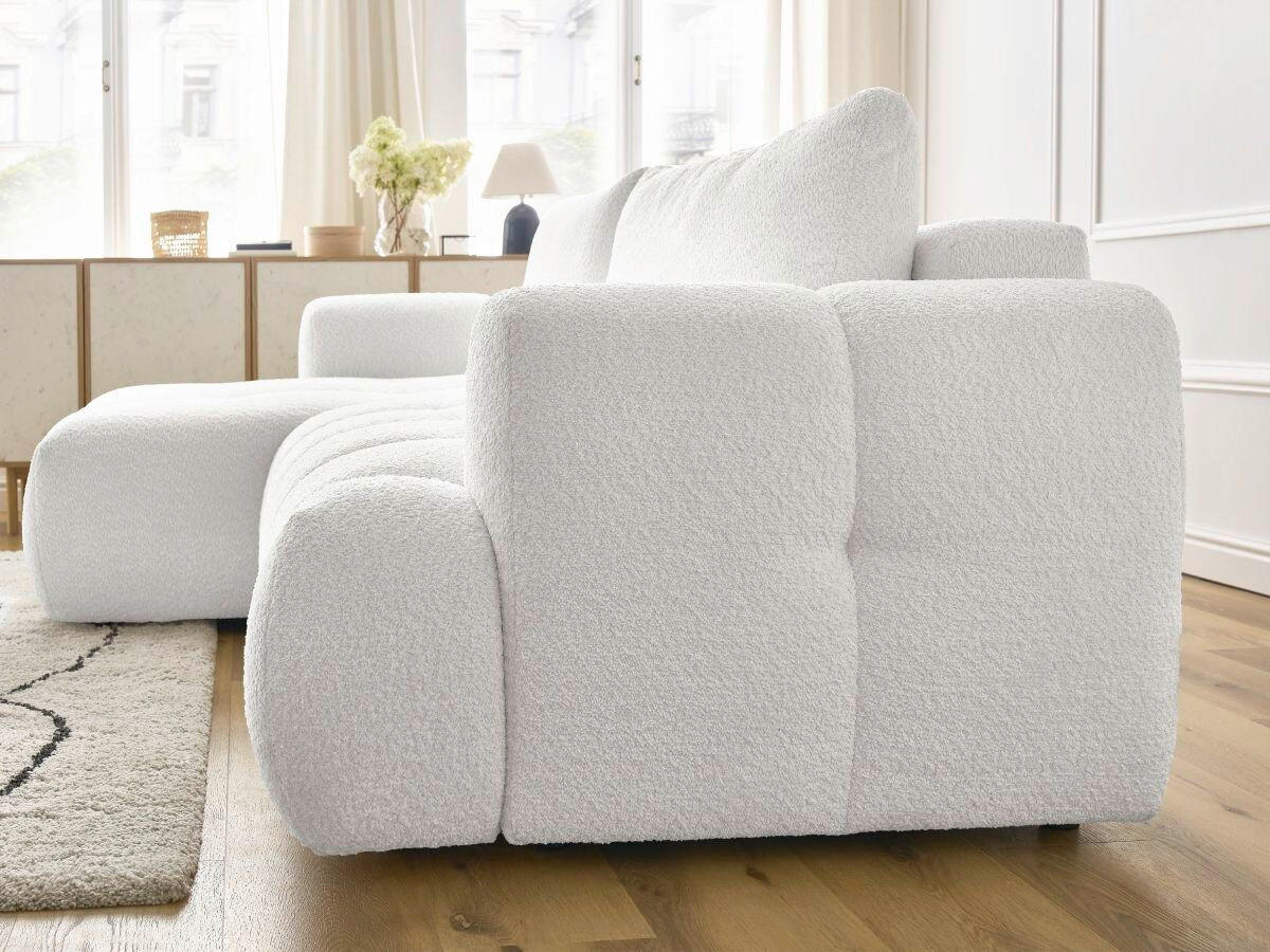 ECKSCHLAFSOFA FUJI Bouclé Weiß  inkl.  - Schwarz/Weiß, MODERN, Kunststoff/Textil (292/160cm)