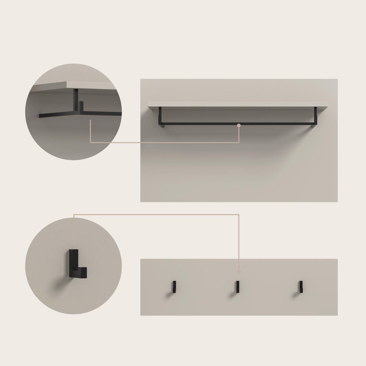 GARDEROBE 4-teilig  in 175/190/37 cm  - Kaschmir/Grau, Design, Holzwerkstoff (175/190/37cm) - MID.YOU
