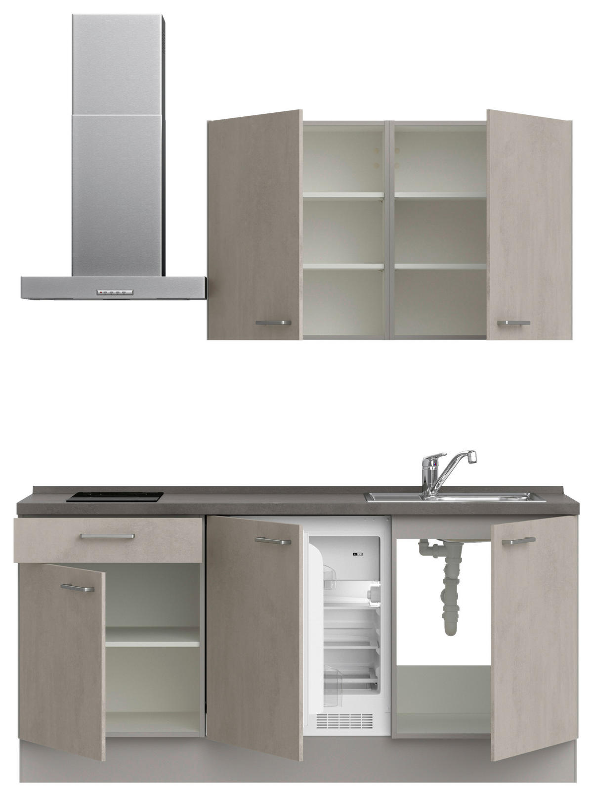 KÜCHENBLOCK 180 cm   in Grau, Schieferfarben  - Schieferfarben/Edelstahlfarben, MODERN, Holzwerkstoff/Metall (180cm) - Nobilia