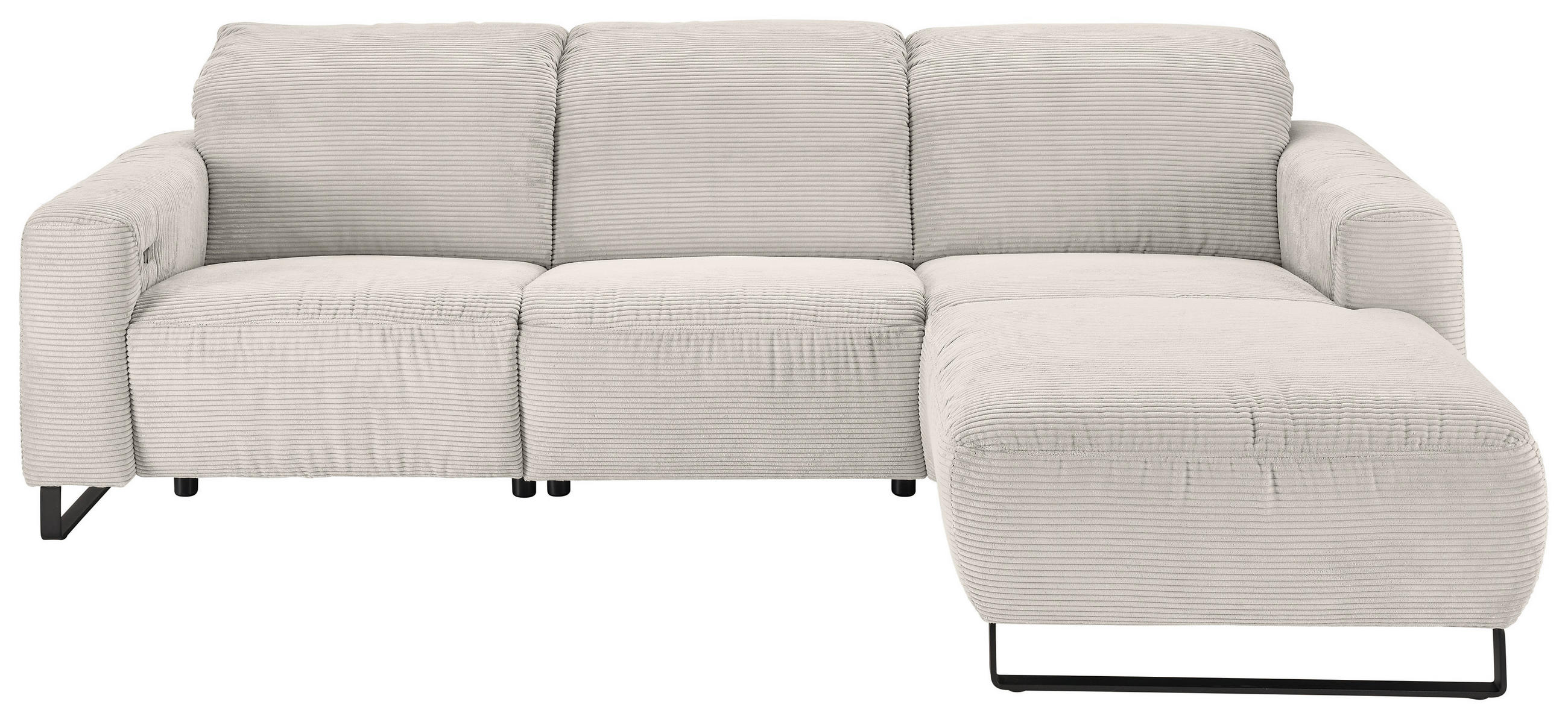 ECKSOFA Creme Cord Rücken echt, Relaxfunktion, Kopfteilverstellung  - Creme/Schwarz, KONVENTIONELL, Textil/Metall (266/180cm) - Hom`in