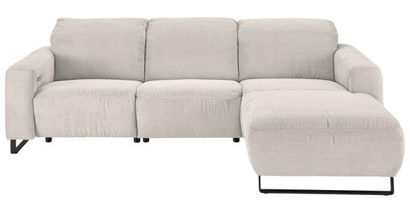 ECKSOFA Creme Cord Rücken echt, Relaxfunktion, Kopfteilverstellung  - Creme/Schwarz, KONVENTIONELL, Textil/Metall (266/180cm) - Hom`in