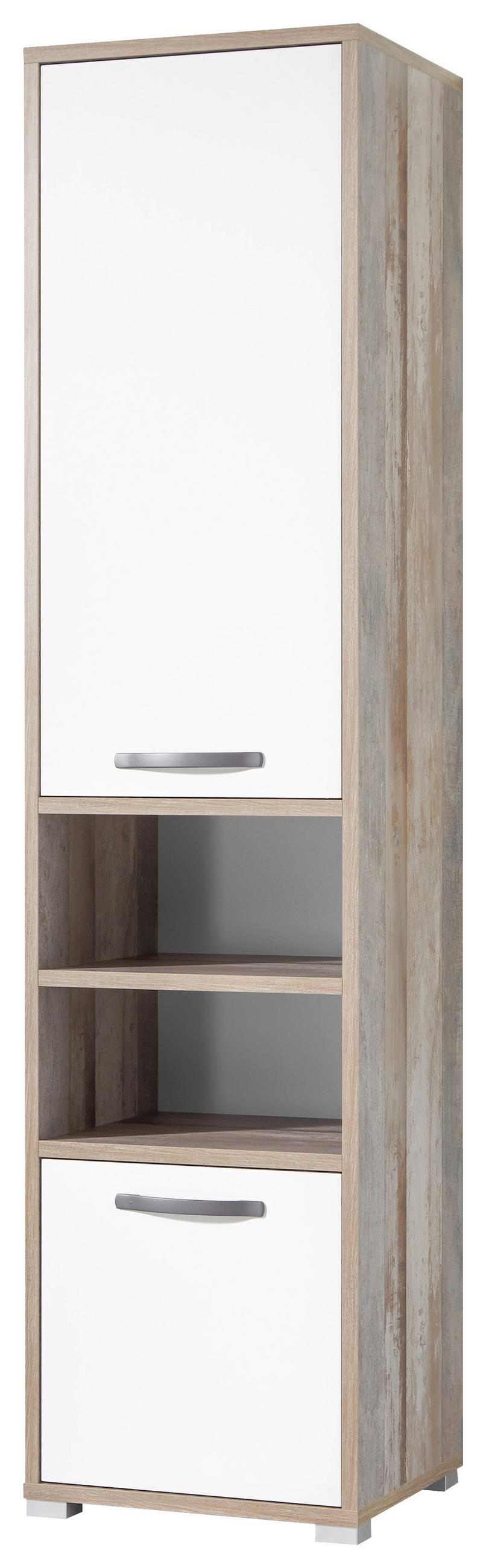 STOJEČ REGAL 49/201/46 cm naravne barve, bela  - srebrne barve/bela, Konvencionalno, umetna masa/leseni material (49/201/46cm) - Carryhome