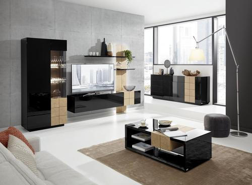 WOHNWAND QUADRA in Eichefarben, Dunkelgrau 325/190/52 cm - Eichefarben/Dunkelgrau, Design, Holz/Holzwerkstoff (325/190/52cm) - Ambiente