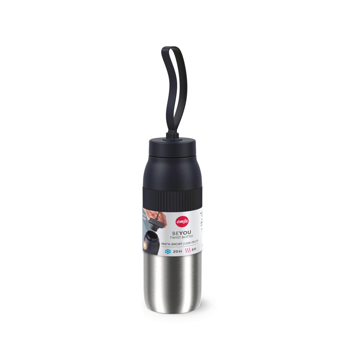 ISOLIERFLASCHE beYou 0,5L L  - Schwarz, Basics, Metall (7,4/7,4/24,20cm) - Emsa