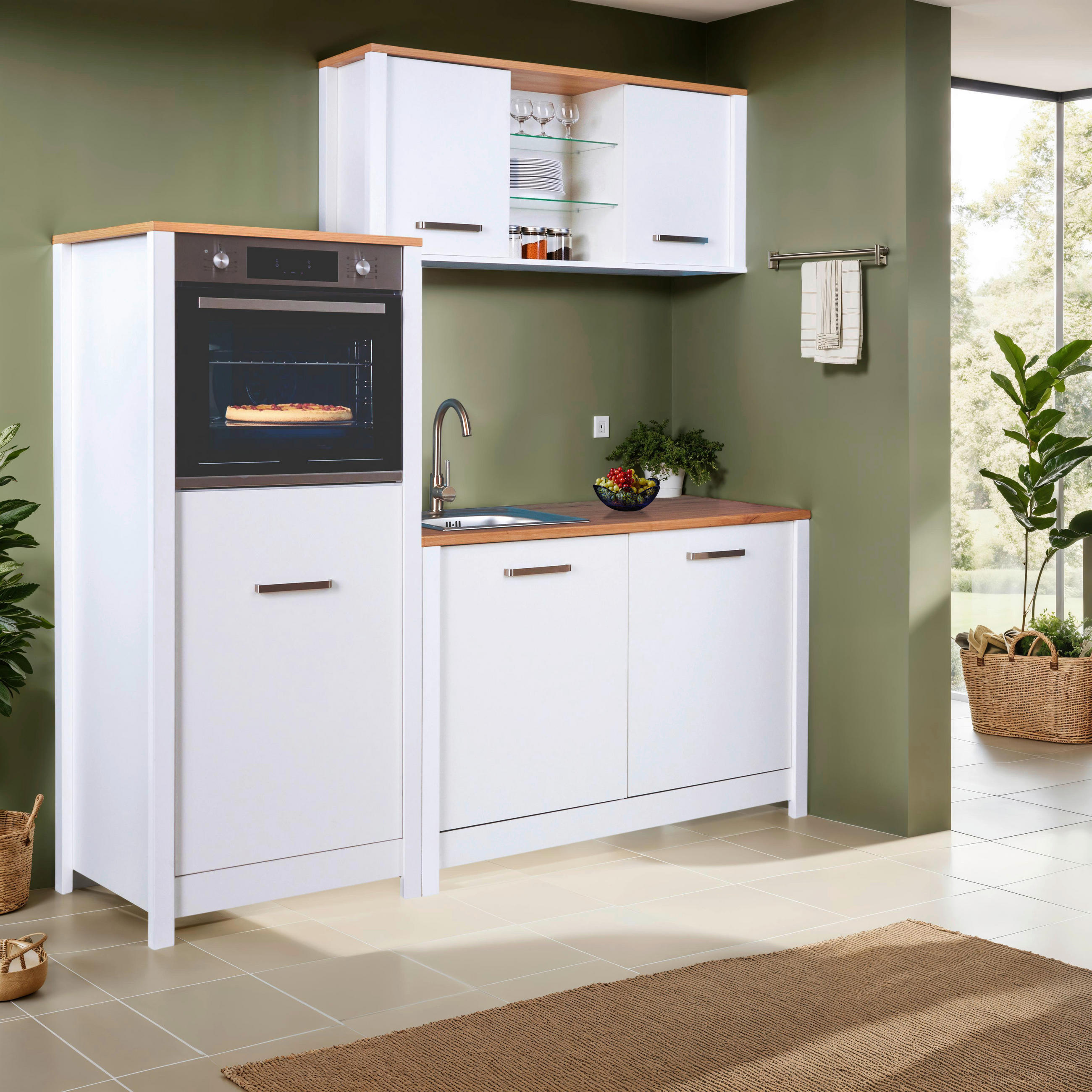 KÜCHENLEERBLOCK   in Weiß, Eiche Artisan  - Silberfarben/Weiß, MODERN, Glas/Holzwerkstoff (200/167/60cm) - home24