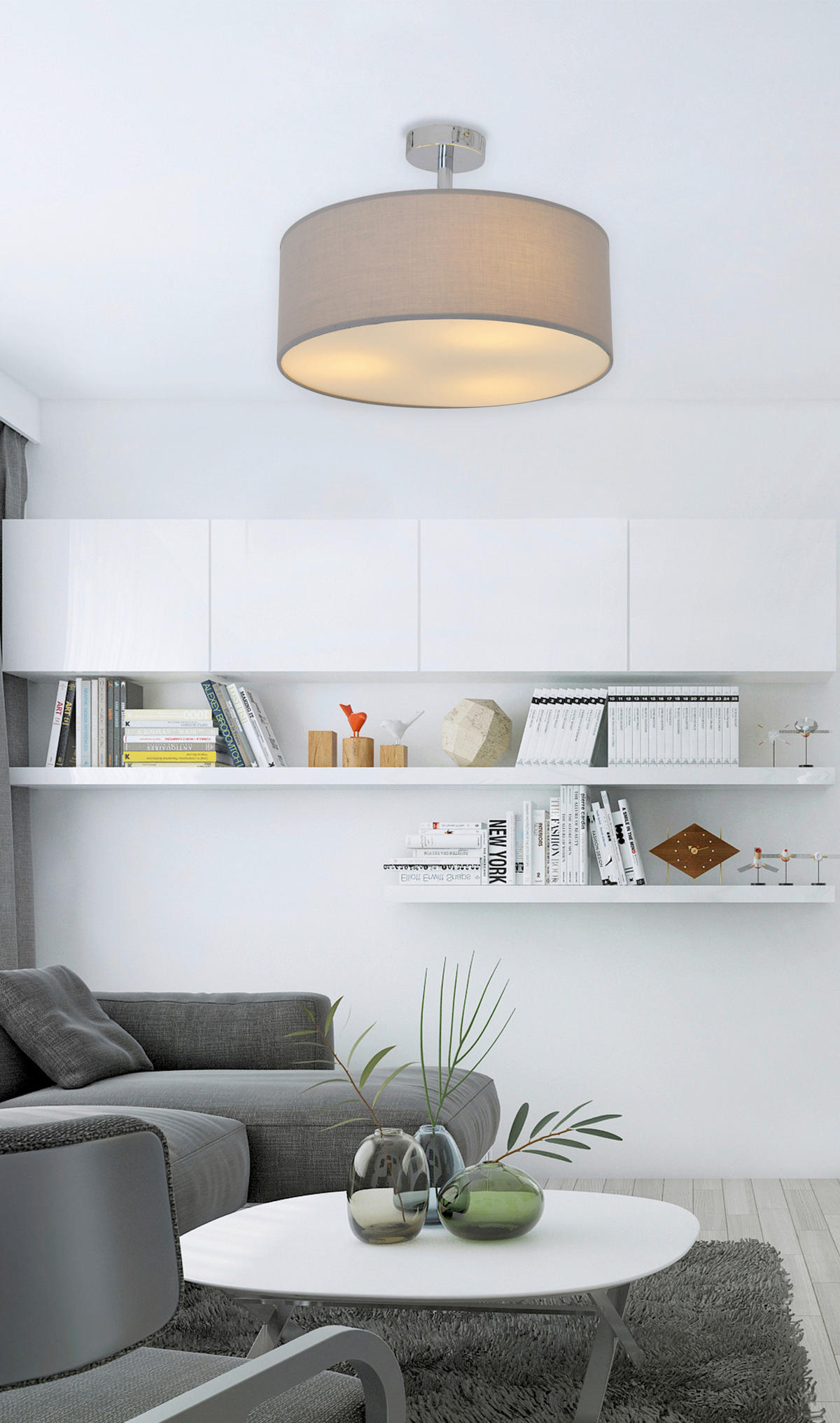 DECKENLEUCHTE 40/24 cm   - Grau, Design, Textil/Metall (40/24cm) - Näve