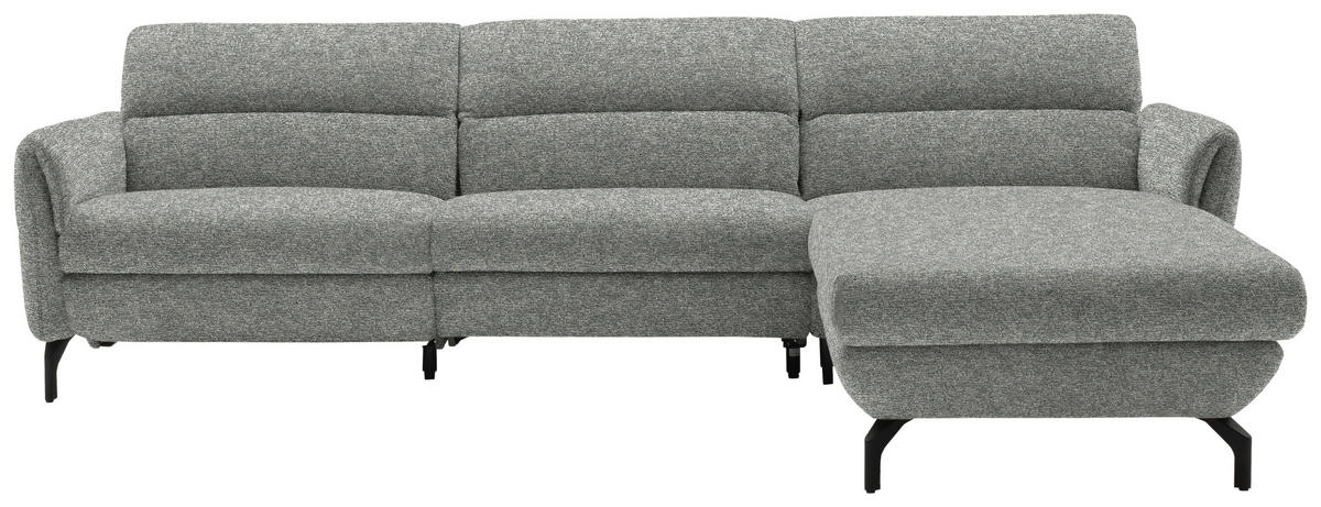 ECKSOFA in Chenille Hellgrau, Grau  299/187 cm  - Hellgrau/Schwarz, Design, Textil/Metall (299/187cm) - Schöner Wohnen