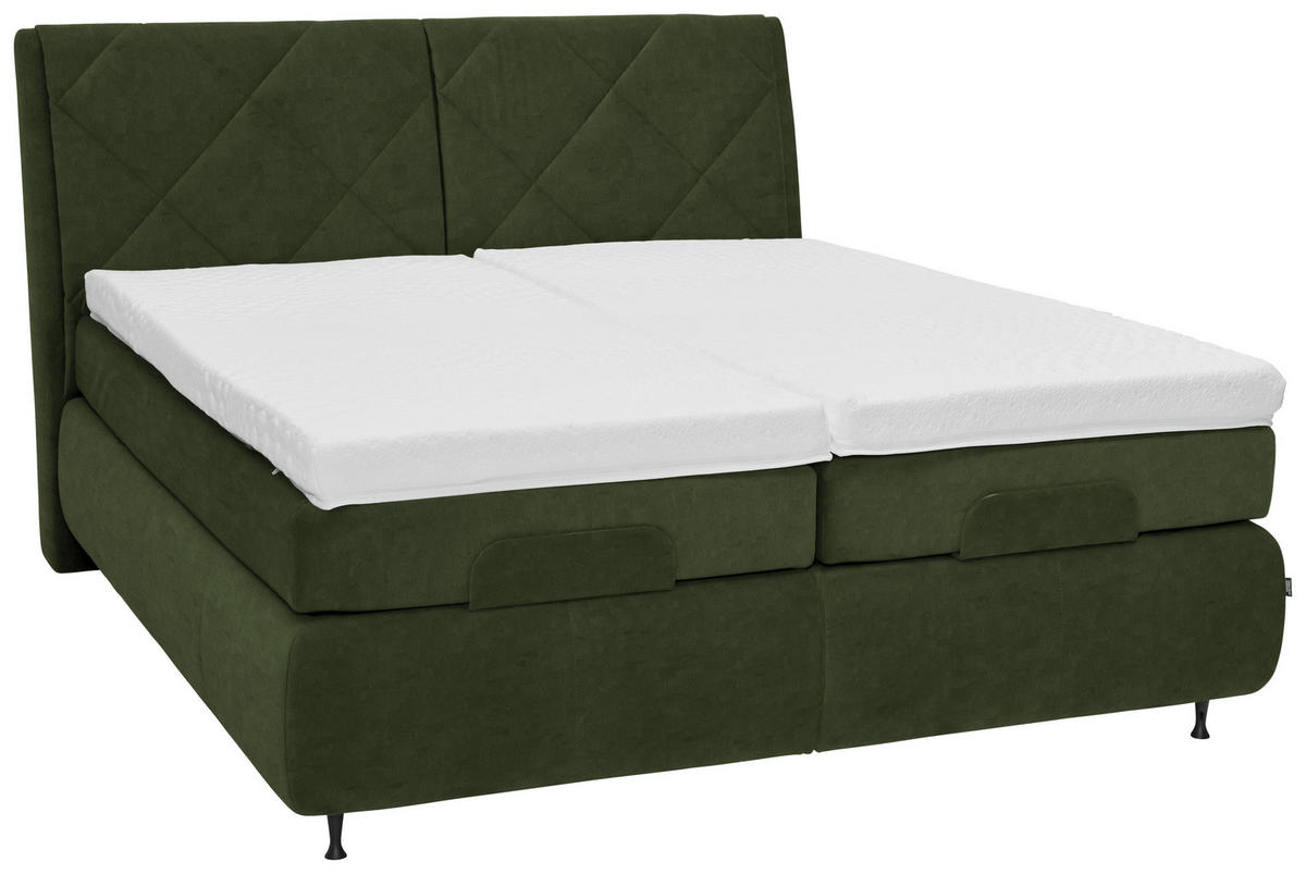 BOXSPRINGBETT 180/200 cm  in Dunkelgrün  - Dunkelgrün/Schwarz, KONVENTIONELL, Textil/Metall (180/200cm) - Dieter Knoll