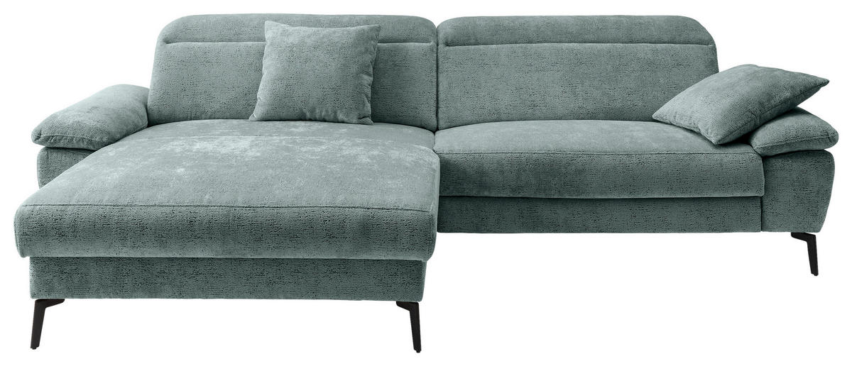 ECKSOFA Chenille Türkis  - Türkis/Schwarz, Konventionell, Textil/Metall (178/300cm) - Livetastic