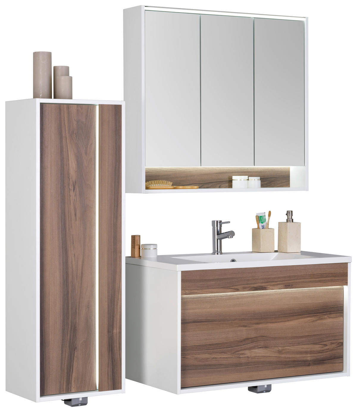 BADEZIMMER  in 90 cm  - Nussbaumfarben/Weiß, KONVENTIONELL, Glas/Holzwerkstoff (90cm) - Voleo