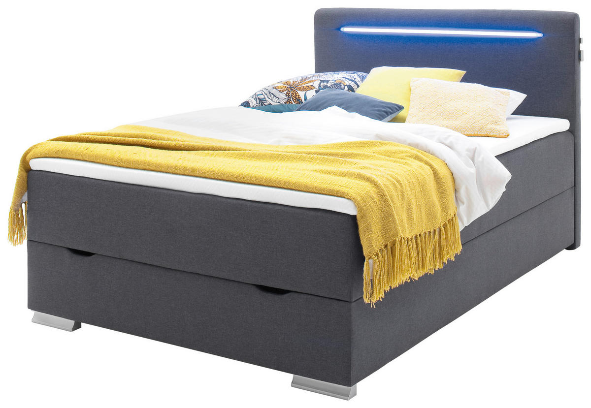 BOXSPRINGBETT 140/200 cm  in Anthrazit  - Anthrazit/Silberfarben, Design, Kunststoff/Textil (140/200cm) - Boxxx