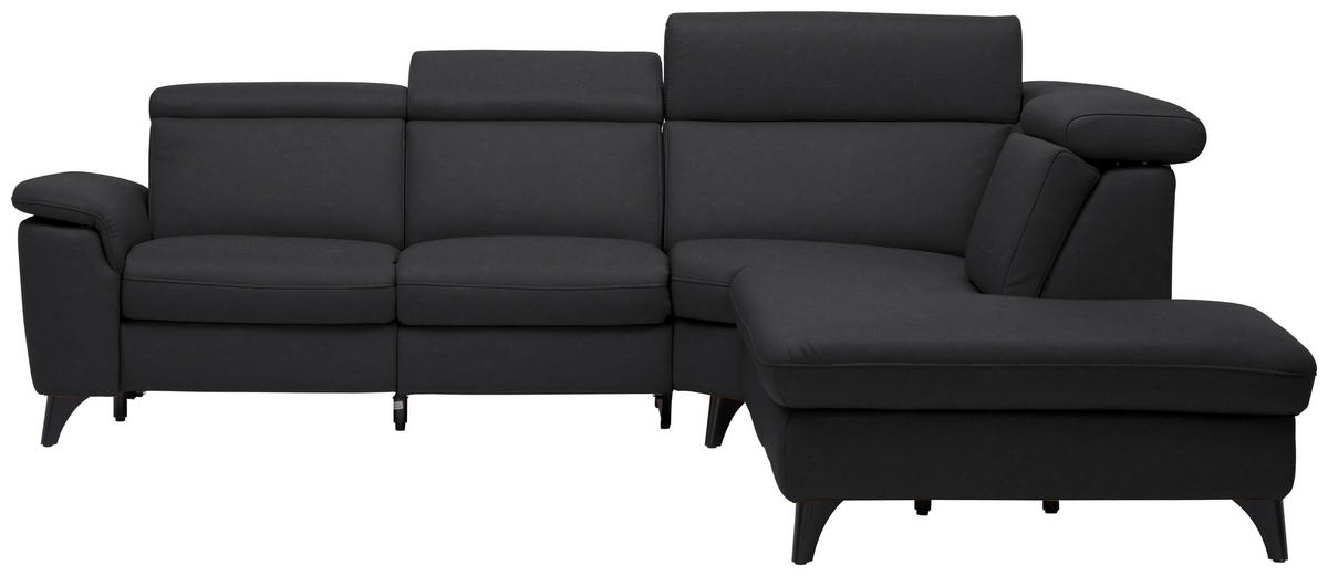 ECKSOFA in Echtleder Schwarz  - Schwarz, Design, Leder/Metall (285/239cm) - Cantus