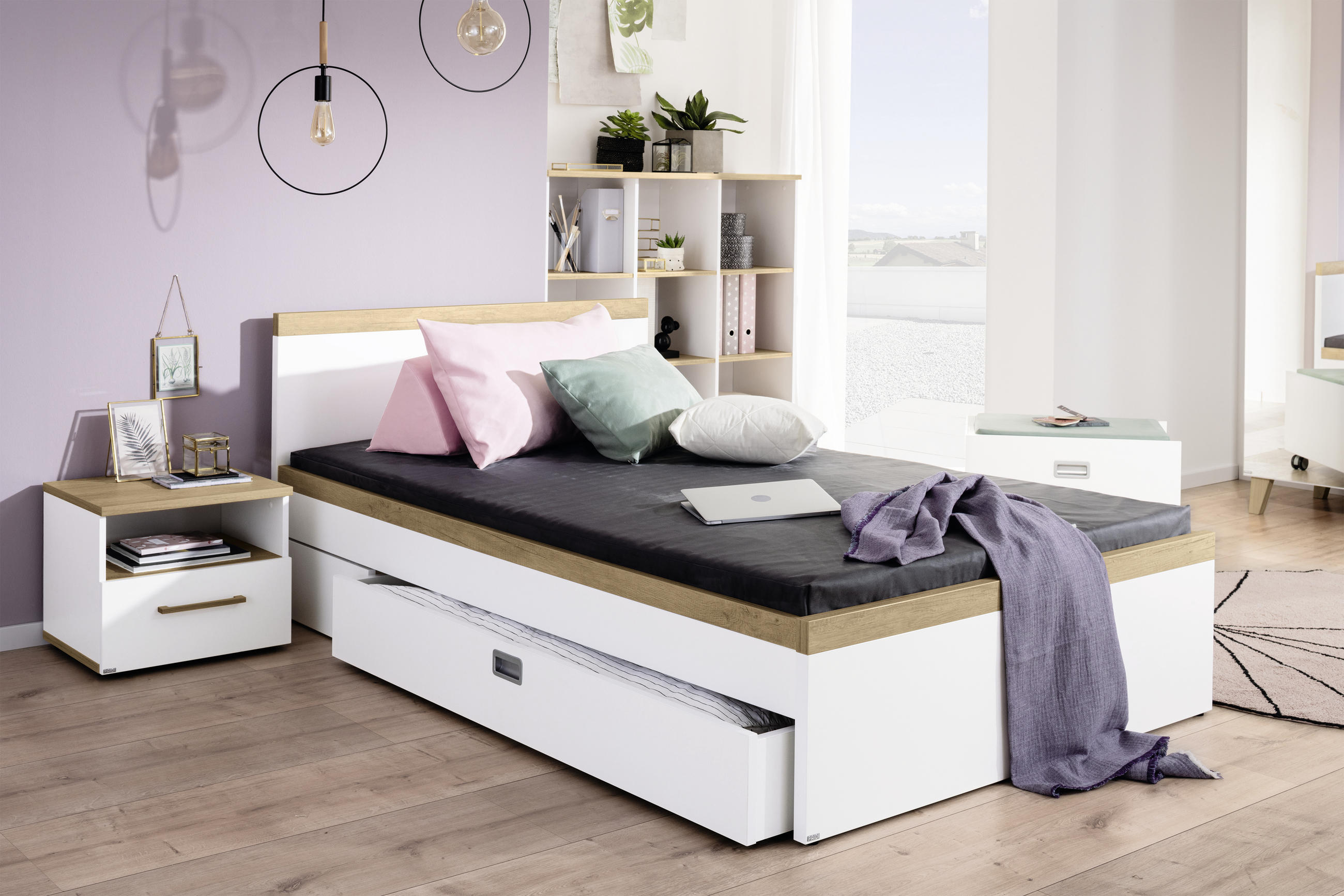BETT Oscar 120/200 cm Weiß, Eichefarben - Eichefarben/Weiß, KONVENTIONELL (120/200cm) - Paidi