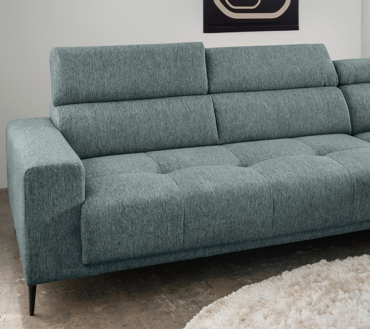 ECKSOFA Chenille  - Schwarz, KONVENTIONELL, Textil/Metall (276/188cm) - Livetastic