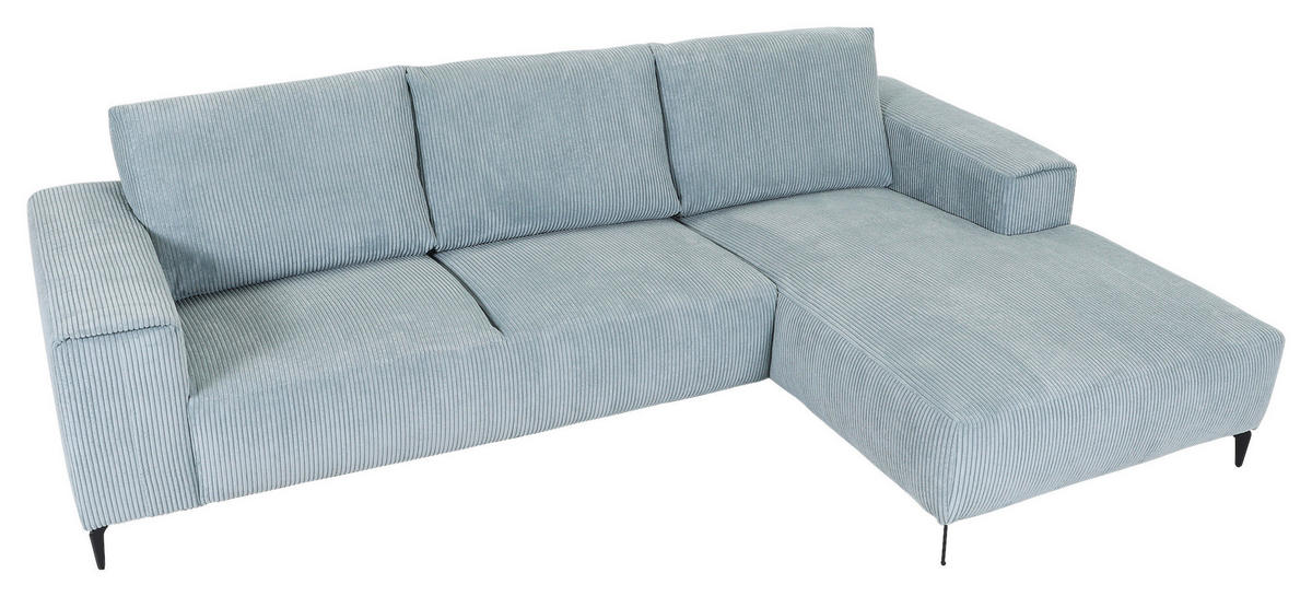 ECKSOFA in Cord Mintgrün, Hellblau  - Schwarz/Mintgrün, Konventionell, Textil/Metall (285/170cm) - Carryhome