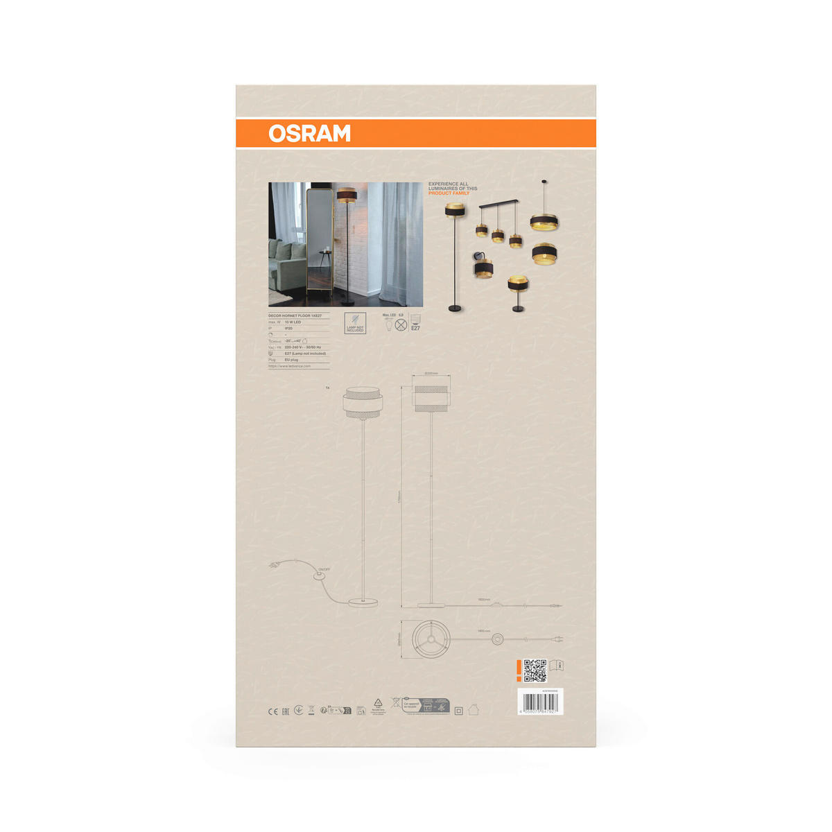 STEHLEUCHTE 30/175 cm   - Goldfarben/Schwarz, KONVENTIONELL, Textil/Metall (30/175cm) - Osram