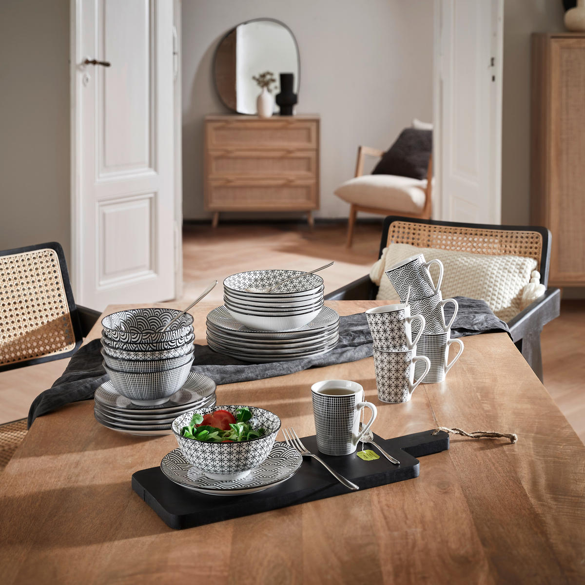 KOMBINOVANÝ SERVIS Tokyo 30-dielne  - čierna/biela, Trend, keramika - Novel