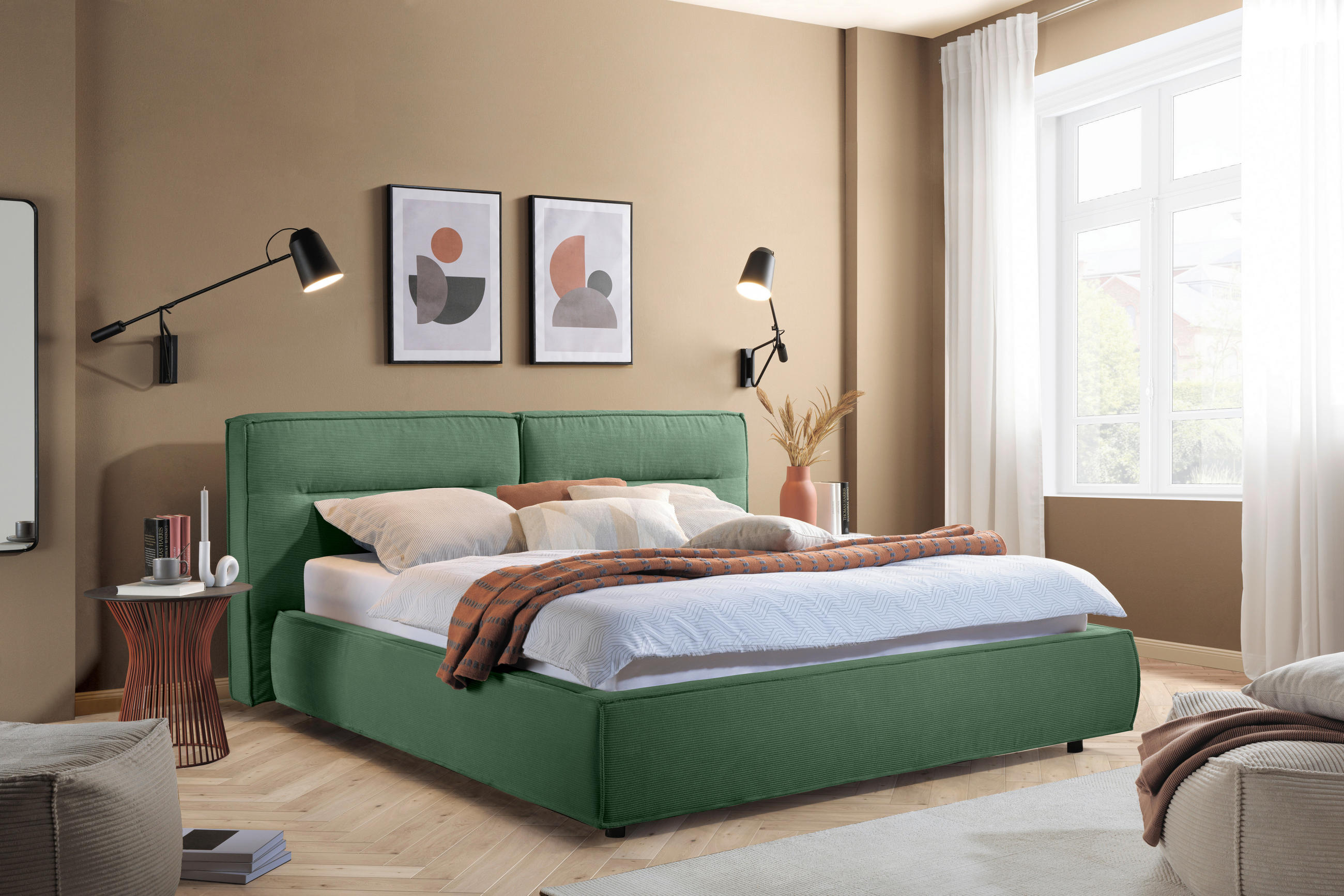 POLSTERBETT 180/200 cm  in Grün  - Schwarz/Grün, Design, Kunststoff/Textil (180/200cm) - Lomoco