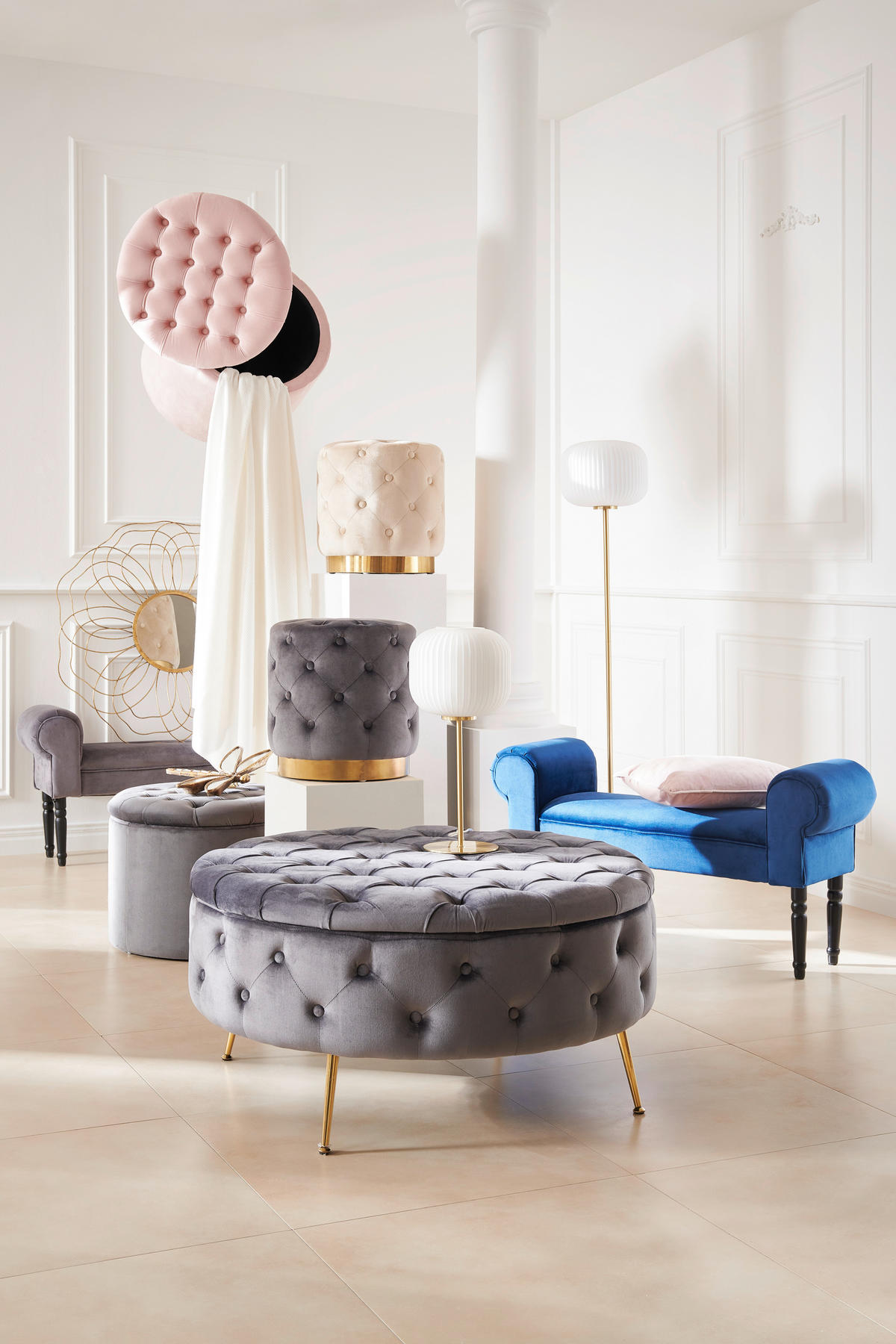 PALL i textil grå, guldfärgad  - grå/guldfärgad, Trend, metall/textil (90/44/90cm) - Xora